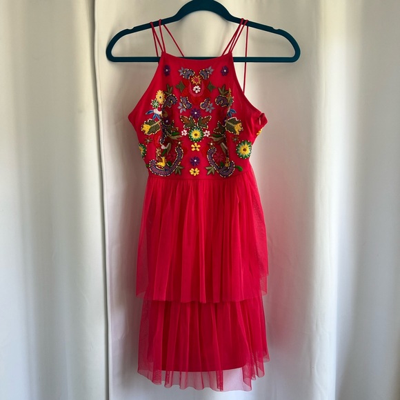 Beaded Tulle Mini Dress - Picture 4 of 12